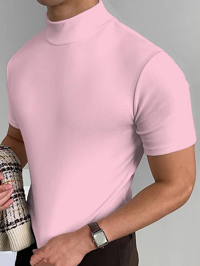 Glamora | Anspruchsvolles T-Shirt mit hohem Kragen und schmaler Passform