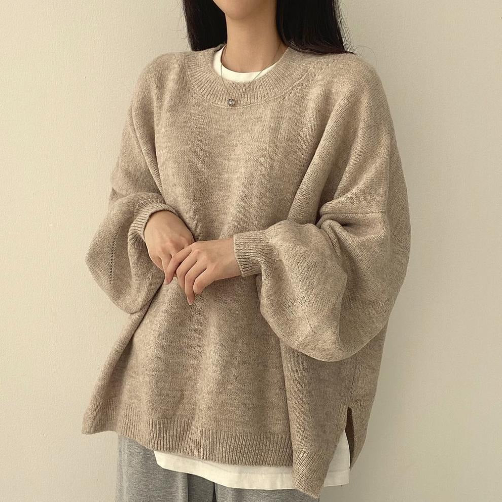 KnitEase | Laternenärmel Strickpullover für Damen