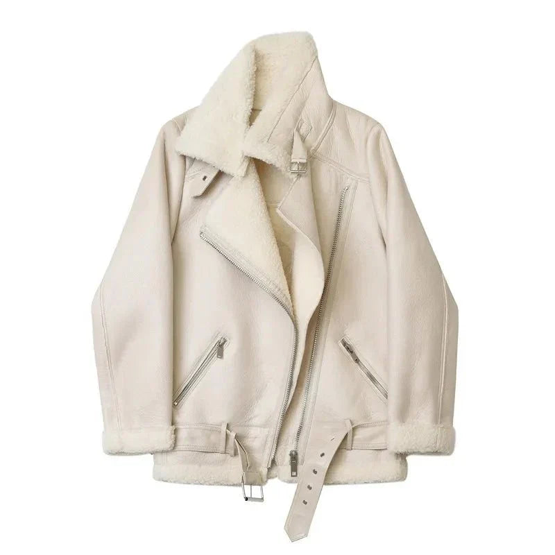 Seraphina | Warme Winterlederjacke mit Kunstfellkragen