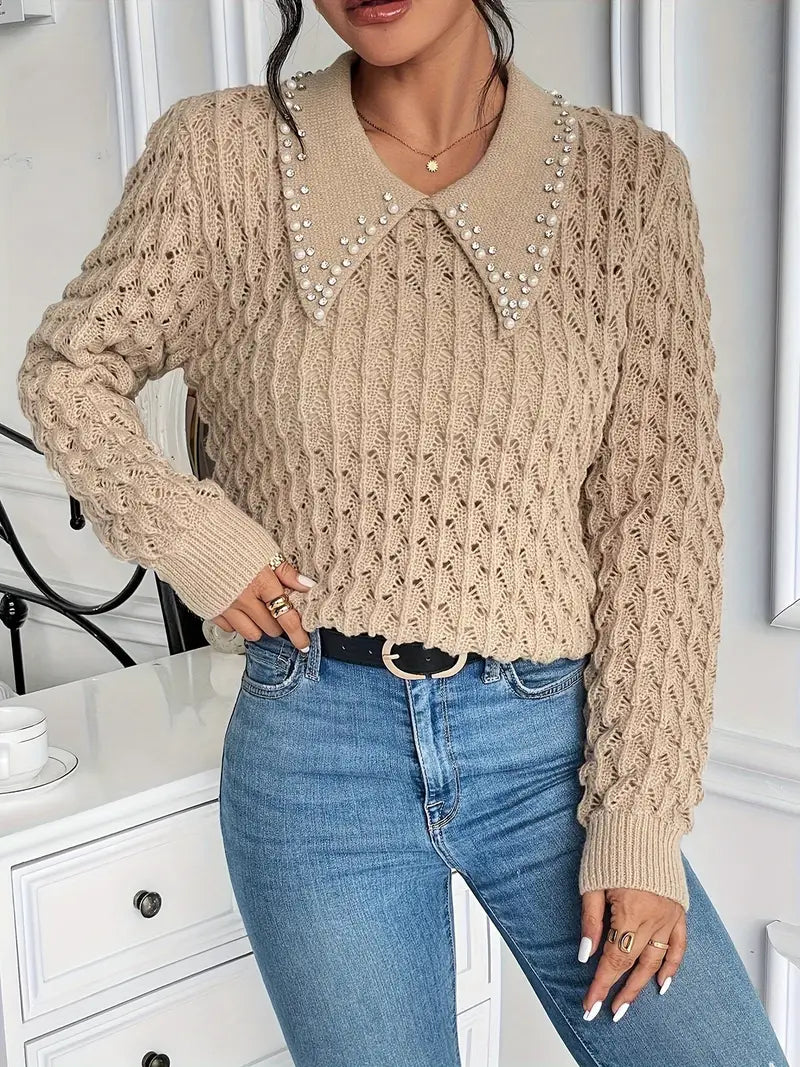 LuxeLayer | Stylischer schlichter Pullover mit Perlenverzierungen