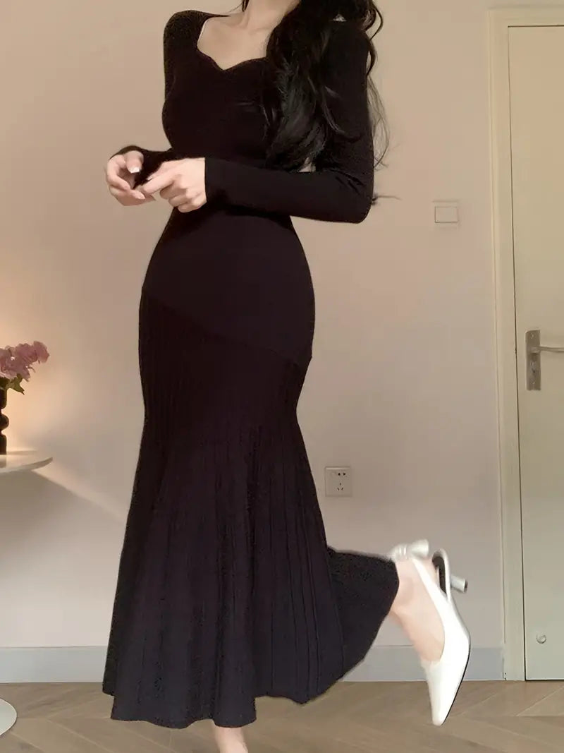 Dazzluxe | Elegantes V-Ausschnitt Strickkleid im Mittelöstlichen Stil