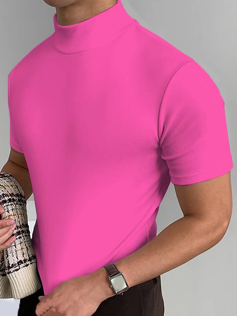 Glamora | Anspruchsvolles T-Shirt mit hohem Kragen und schmaler Passform