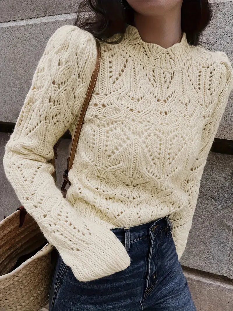 PolarBlend| Luxuriöser Strickpullover mit Spitzendetail, kuschelige Eleganz mit langen Ärmeln