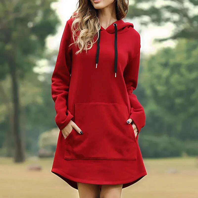 Fleecify | Bequemes langes Sweatshirt-Kleid mit Kapuze