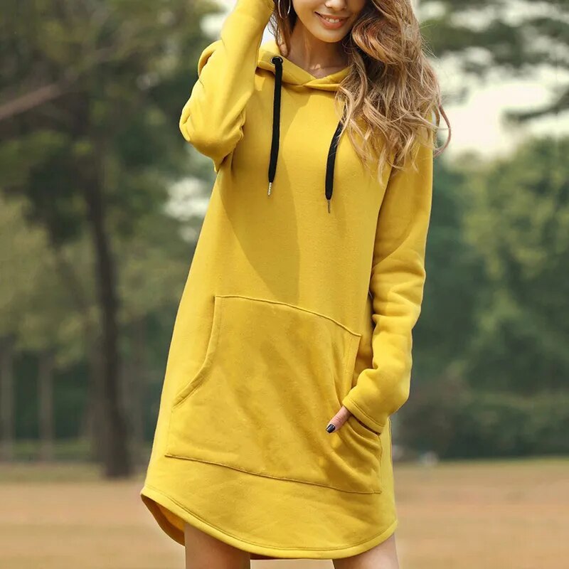 Fleecify | Bequemes langes Sweatshirt-Kleid mit Kapuze