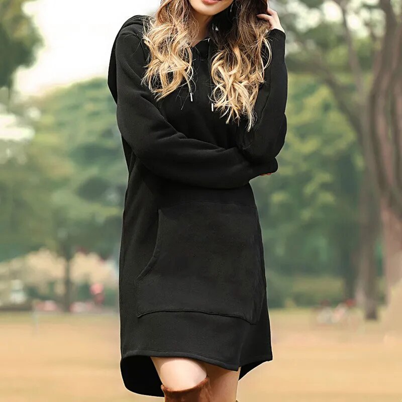 Fleecify | Bequemes langes Sweatshirt-Kleid mit Kapuze