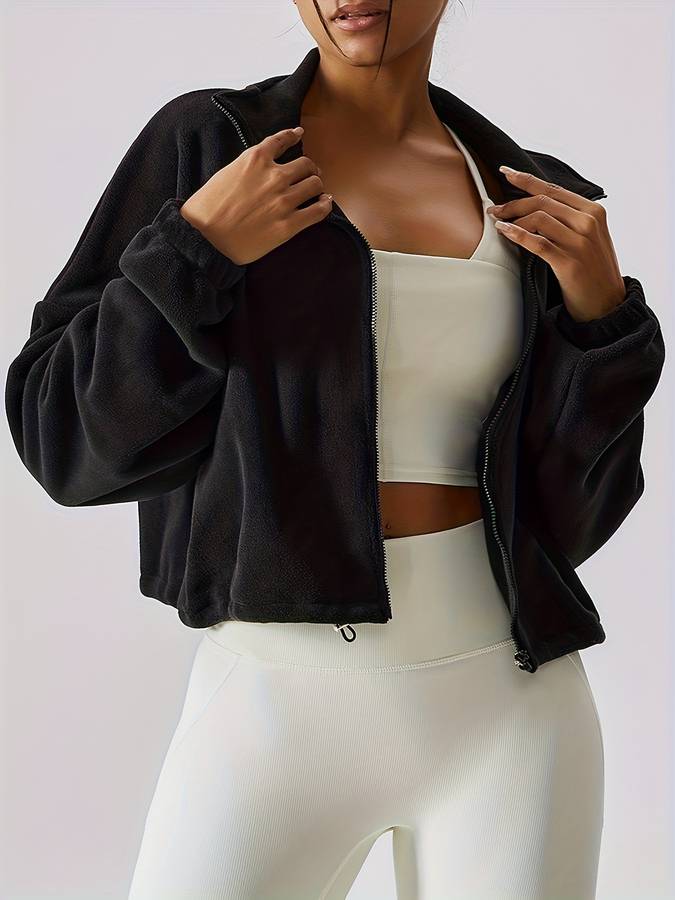 Cozythic | Bequeme Damen Fleecejacke mit Stehkragen, Reißverschluss und praktischen Kordelzug