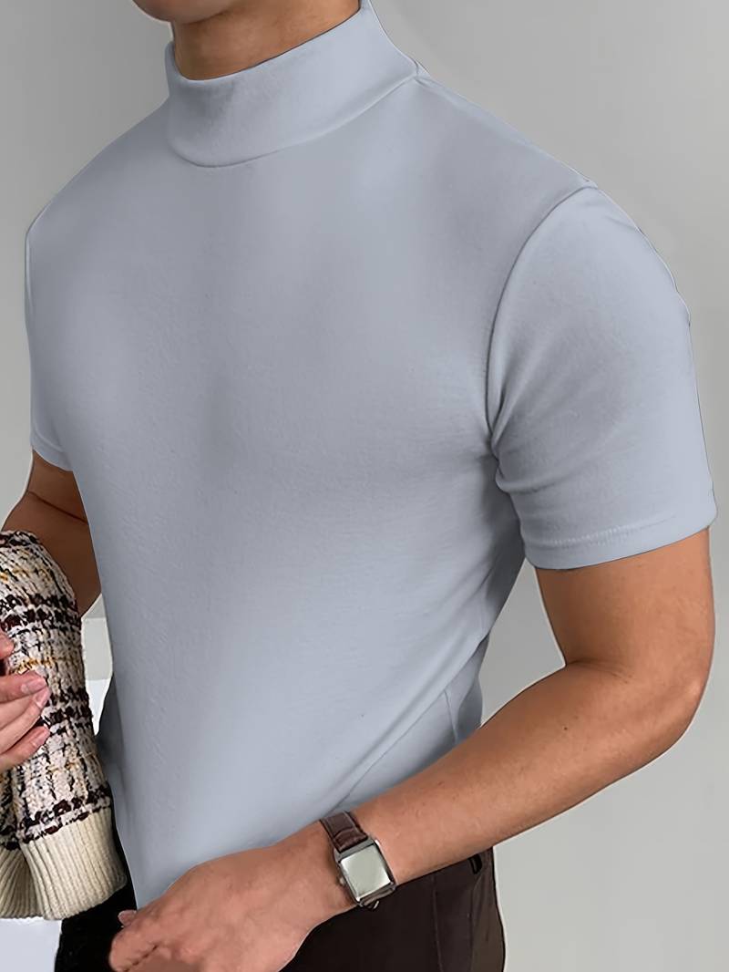 Glamora | Anspruchsvolles T-Shirt mit hohem Kragen und schmaler Passform