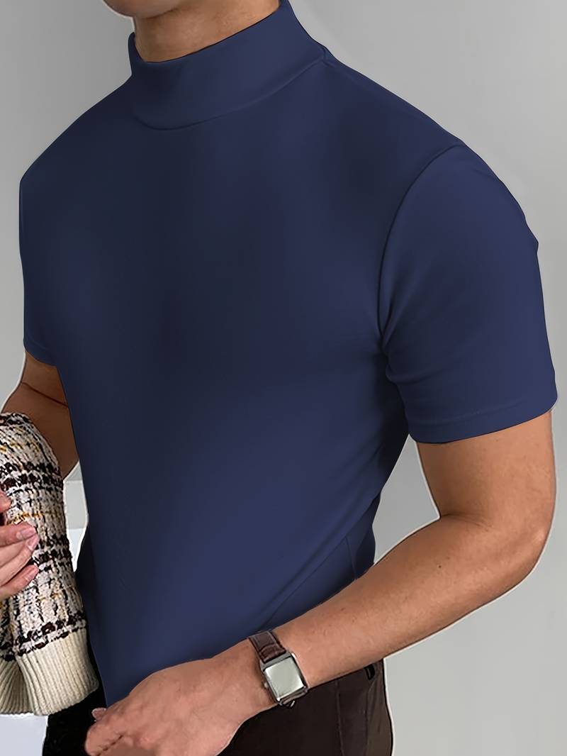 Glamora | Anspruchsvolles T-Shirt mit hohem Kragen und schmaler Passform