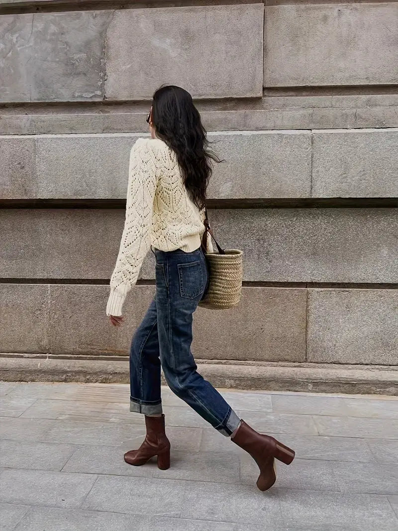 PolarBlend| Luxuriöser Strickpullover mit Spitzendetail, kuschelige Eleganz mit langen Ärmeln