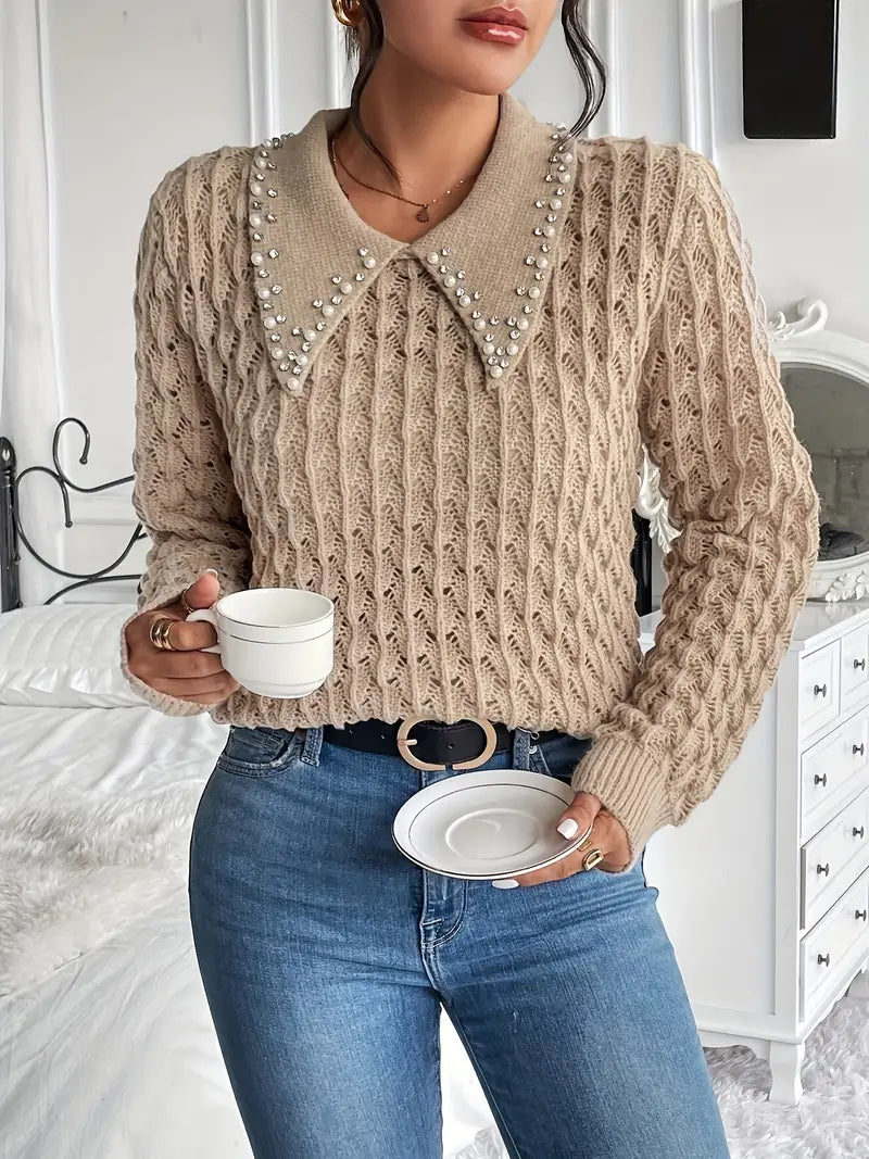 LuxeLayer | Stylischer schlichter Pullover mit Perlenverzierungen