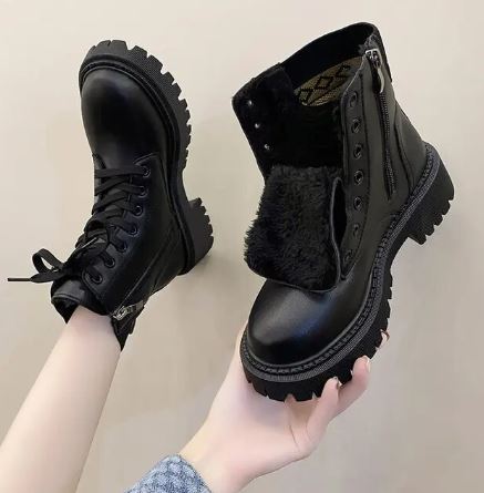 Warmova | Damen-Schnürstiefeletten aus Leder mit Fleecefutter