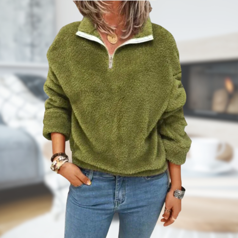 Fleecella | Damen Zip-Up Teddy-Pullover mit Stehkragen – Extra Warm und Kuschelig für den Winter