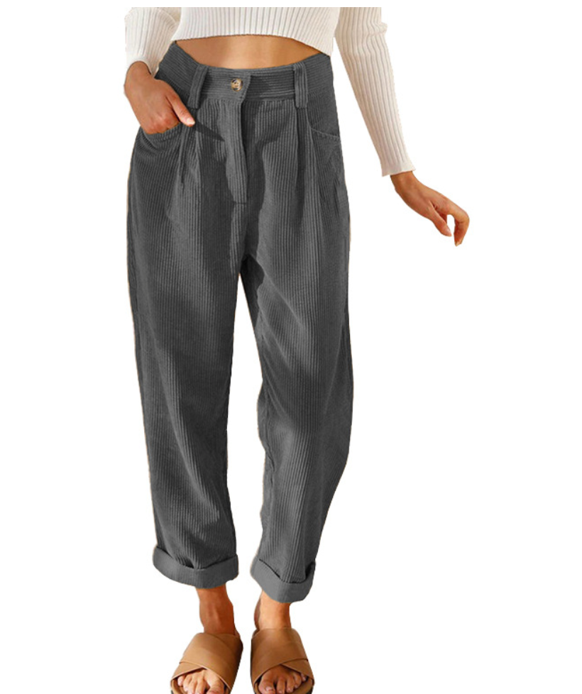 Trenzy | Lässige Cordhose mit mittlerer Taille, Knopfverschluss und Seitentaschen