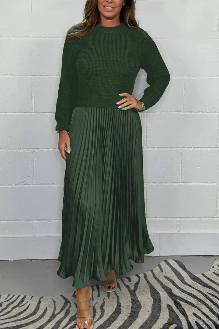 Arctiva | Damen 2-in-1 Strickkleid mit elegantem Faltenrock und Rundhalsausschnitt