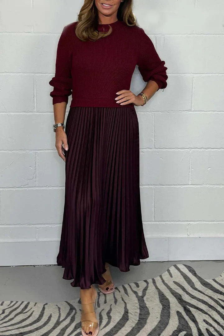 Arctiva | Damen 2-in-1 Strickkleid mit elegantem Faltenrock und Rundhalsausschnitt