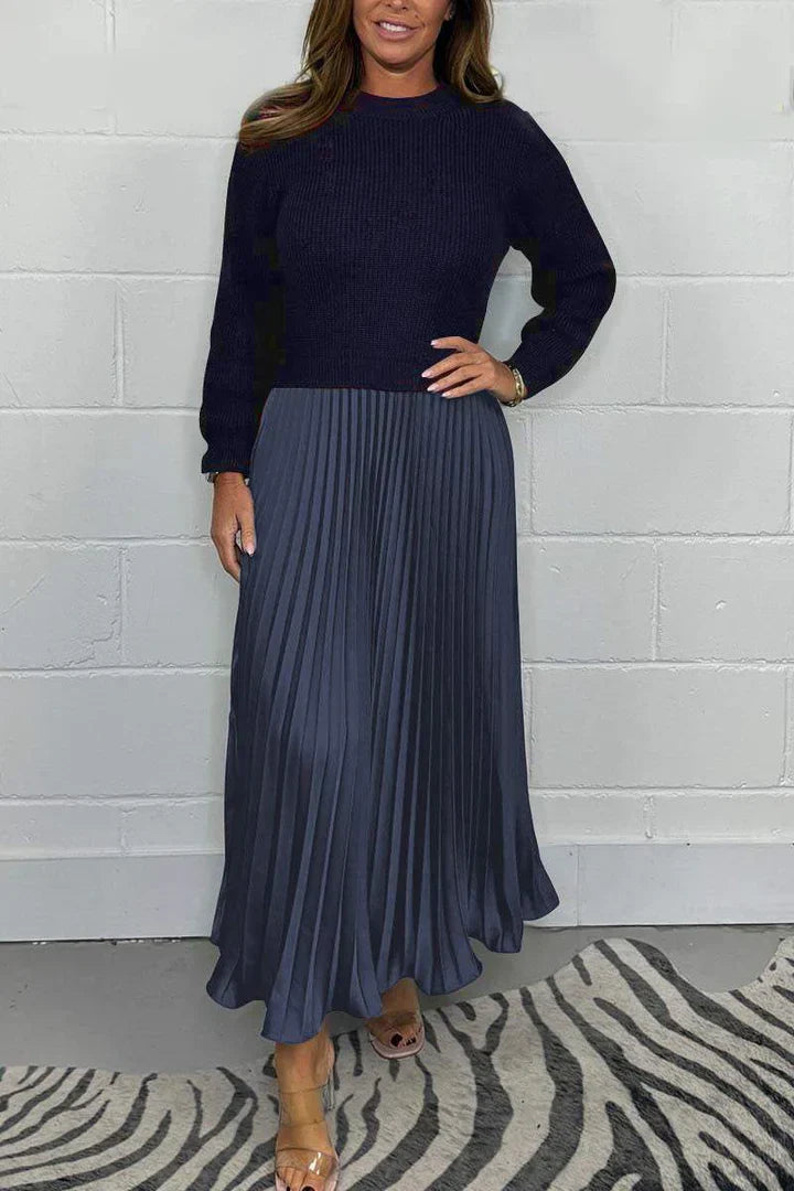 Arctiva | Damen 2-in-1 Strickkleid mit elegantem Faltenrock und Rundhalsausschnitt