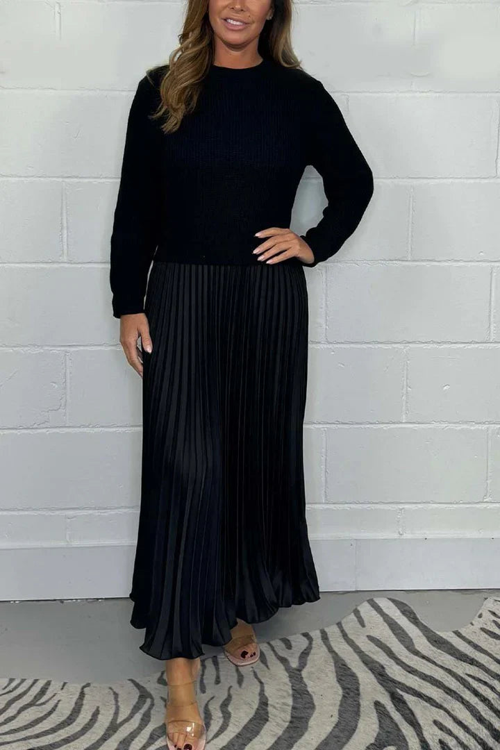 Arctiva | Damen 2-in-1 Strickkleid mit elegantem Faltenrock und Rundhalsausschnitt