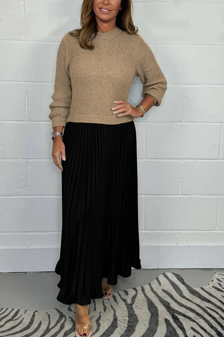 Arctiva | Damen 2-in-1 Strickkleid mit elegantem Faltenrock und Rundhalsausschnitt