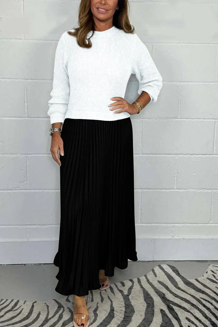 Arctiva | Damen 2-in-1 Strickkleid mit elegantem Faltenrock und Rundhalsausschnitt