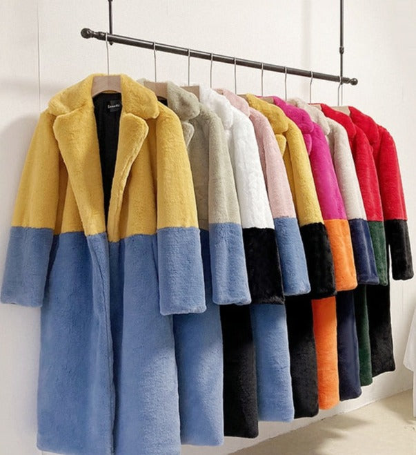 Tresselle | Zweifarbiger Plüsch-Komfort-Mantel lang