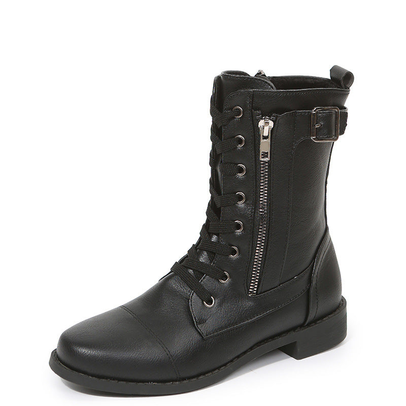 Chime | Damen Schnürstiefel mit Blockabsatz und seitlichem Reißverschluss