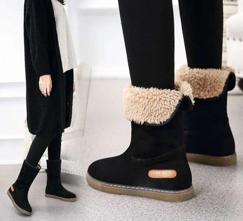 Fandira | Damen Fleece gefütterte Winterstiefel mit flacher Sohle