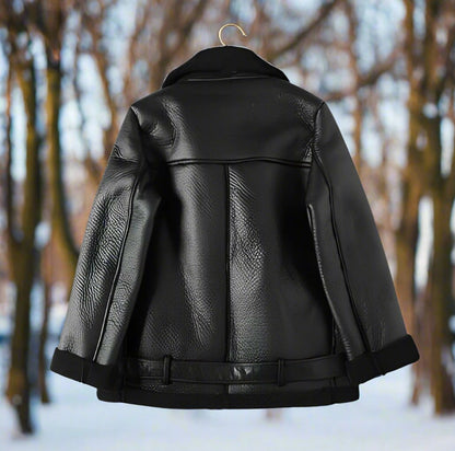 CloudJacket | Stilvolle Leder-Bikerjacke mit Polokragen und Gürtel