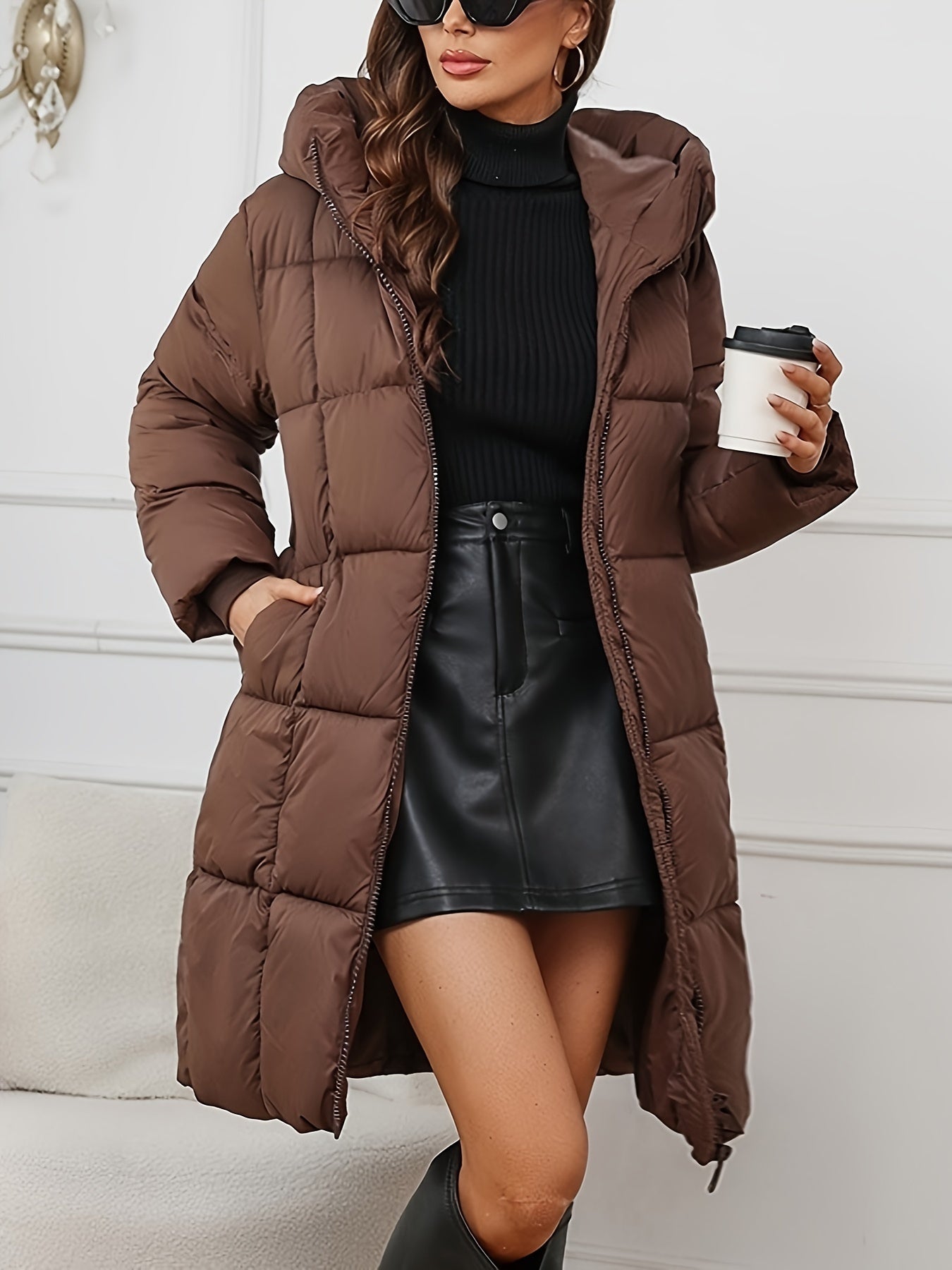 Zeo - Elegante lange Puffer-Winterjacke mit Kapuze für Damen