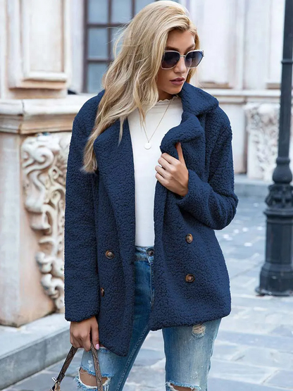 Halira | Damen Stylischer Teddy Plüsch Luxus Fleecemantel mit Taschen