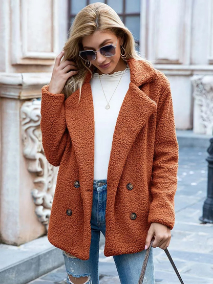 Halira | Damen Stylischer Teddy Plüsch Luxus Fleecemantel mit Taschen