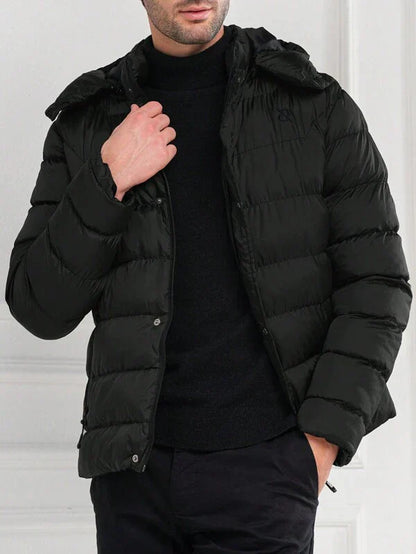 Puffer-Jacke mit Druckknöpfen und Kapuze für Herren | Muse™
