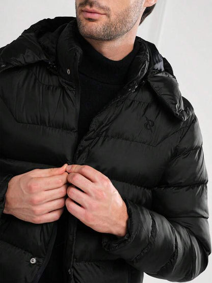 Puffer-Jacke mit Druckknöpfen und Kapuze für Herren | Muse™