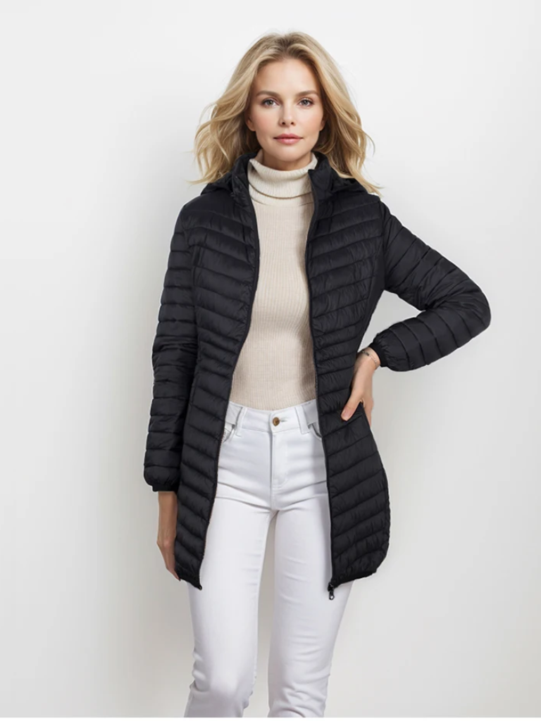 CozyLuxe | Damen Winterjacke mit Kapuze – Leichte, Schlanke Passform und Daunenfüllung für optimalen Komfort