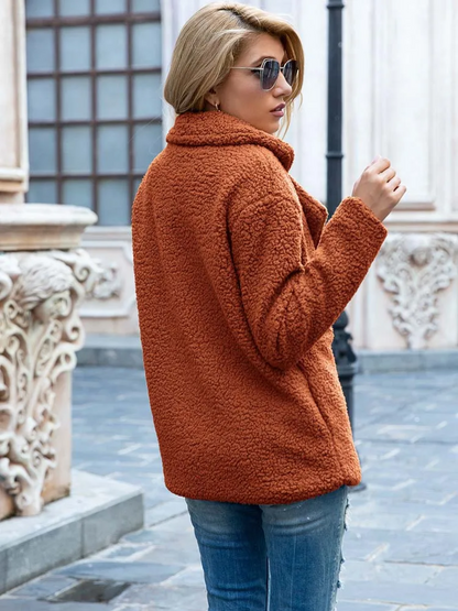 Halira | Damen Stylischer Teddy Plüsch Luxus Fleecemantel mit Taschen