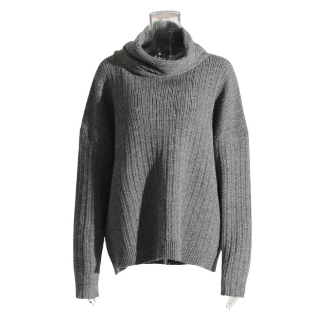 Clara | Damen Strickpullover mit Asymmetrischem Kragen und Rippenmuster – Zeitlos & Gemütlich