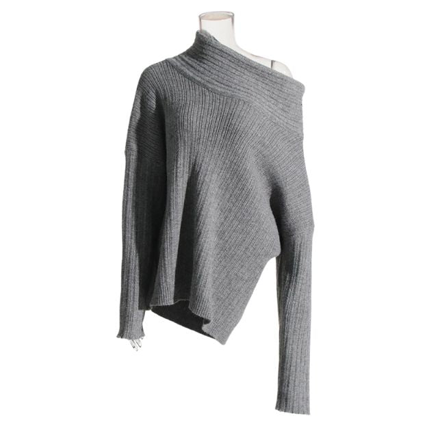 Clara | Damen Strickpullover mit Asymmetrischem Kragen und Rippenmuster – Zeitlos & Gemütlich