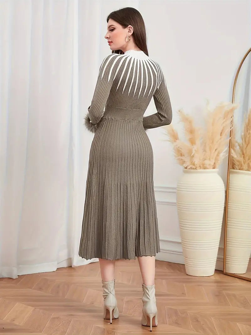 Frostline | A-Linien Strickkleid mit Kunstpelzbesatz