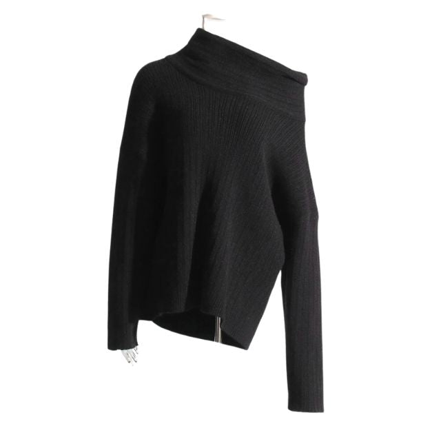 Clara | Damen Strickpullover mit Asymmetrischem Kragen und Rippenmuster – Zeitlos & Gemütlich