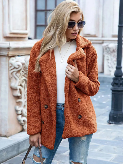 Halira | Damen Stylischer Teddy Plüsch Luxus Fleecemantel mit Taschen