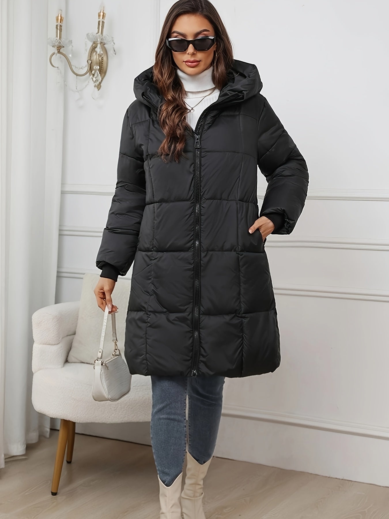 Zeo - Elegante lange Puffer-Winterjacke mit Kapuze für Damen