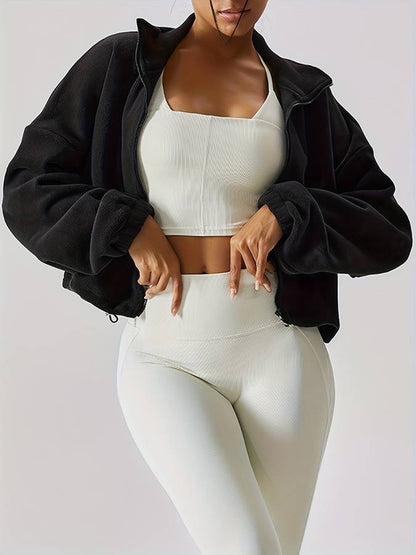 Cozythic | Bequeme Damen Fleecejacke mit Stehkragen, Reißverschluss und praktischen Kordelzug
