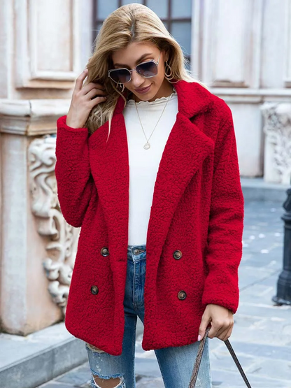 Halira | Damen Stylischer Teddy Plüsch Luxus Fleecemantel mit Taschen