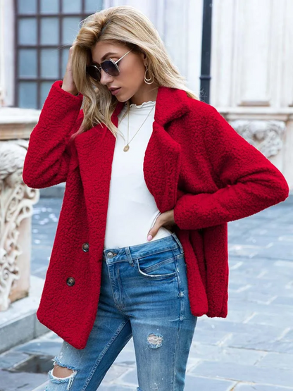 Halira | Damen Stylischer Teddy Plüsch Luxus Fleecemantel mit Taschen