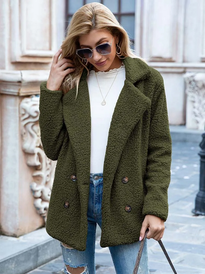 Halira | Damen Stylischer Teddy Plüsch Luxus Fleecemantel mit Taschen