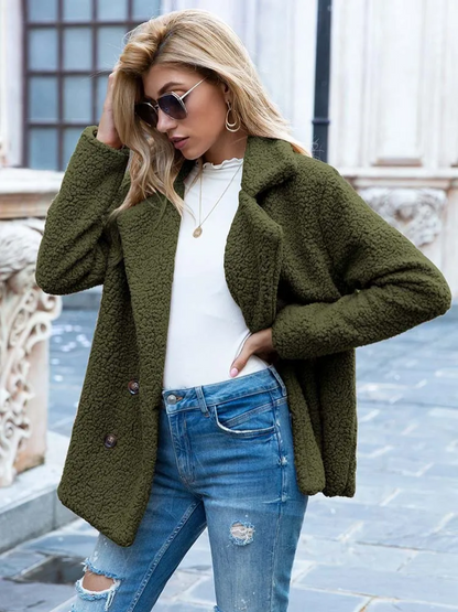 Halira | Damen Stylischer Teddy Plüsch Luxus Fleecemantel mit Taschen