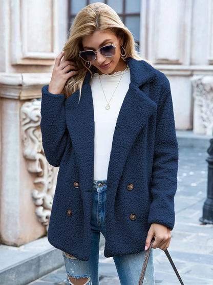 Halira | Damen Stylischer Teddy Plüsch Luxus Fleecemantel mit Taschen