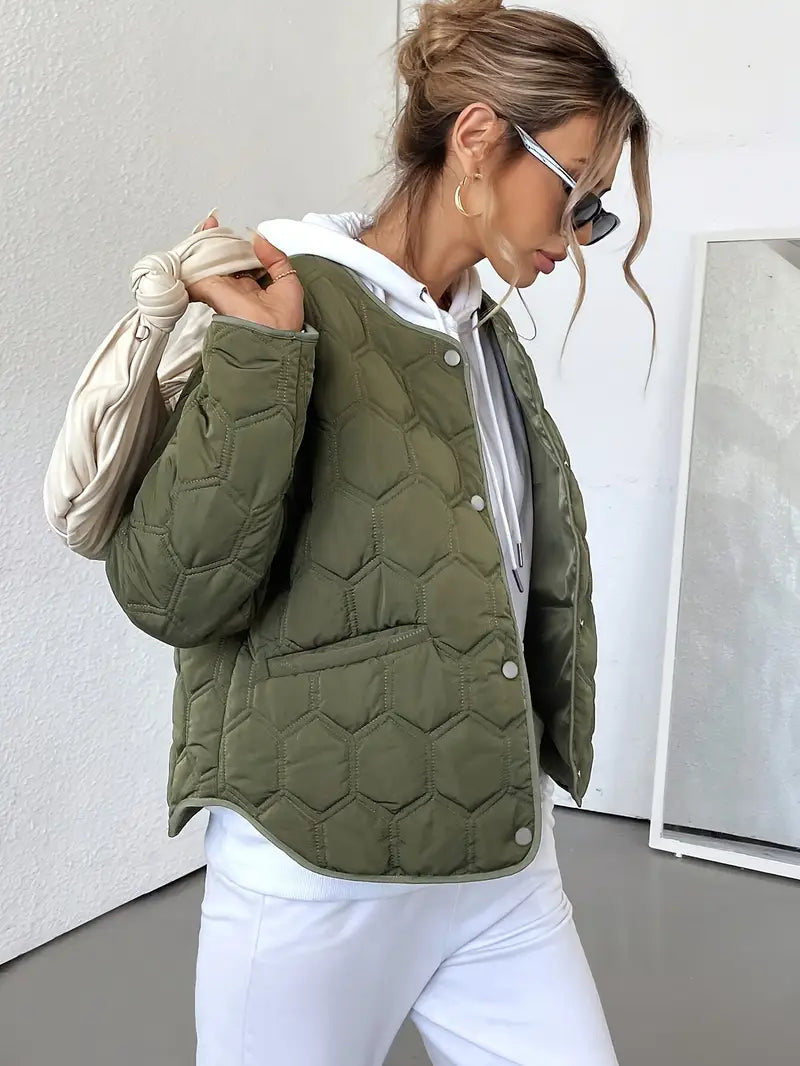 Cozyx | Stilvolle Damen Steppjacke – Langarm, Rundhals mit praktischen Taschen