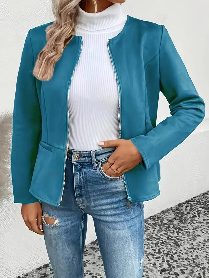 Frostura | Elegante Damen-Suedjacke mit Rundhalsausschnitt