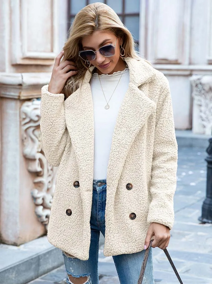 Halira | Damen Stylischer Teddy Plüsch Luxus Fleecemantel mit Taschen